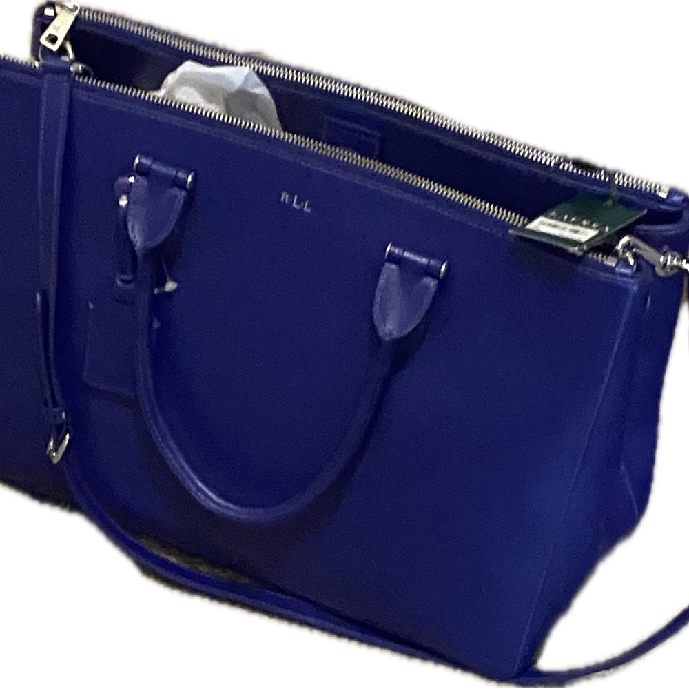 Ralph Lauren Blue Leather Tote Bag with Structured Design.NWT